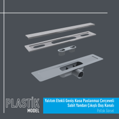 Plastik Yalıtım Etekli Geniş Kasa Paslanmaz Çerçeveli Sabit Yandan Çıkışlı Duş Kanalı