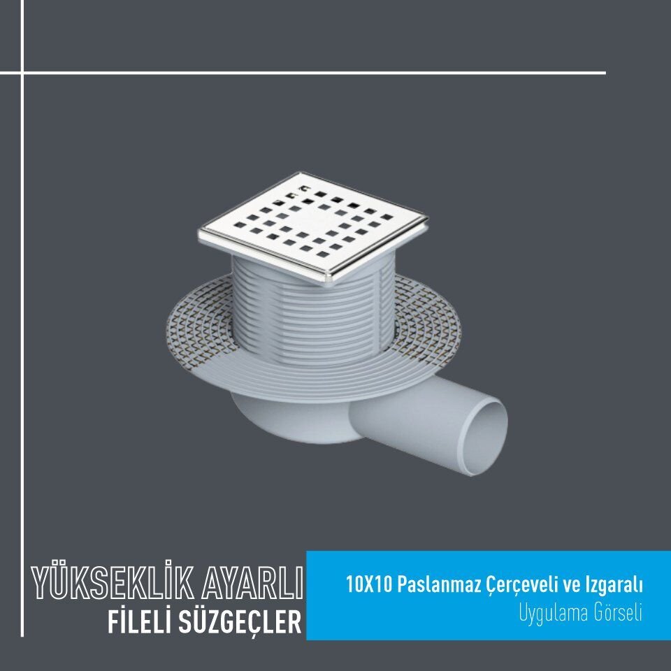 10x10 Paslanmaz Çerçeveli Fileli Süzgeç Takımı Yandan Çıkışlı